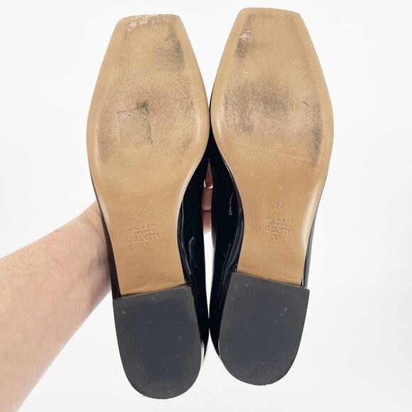 Valentino Black Patent Leather One Stud Square Toe Ballet Flat size EU 38 - Picture 12 of 13
